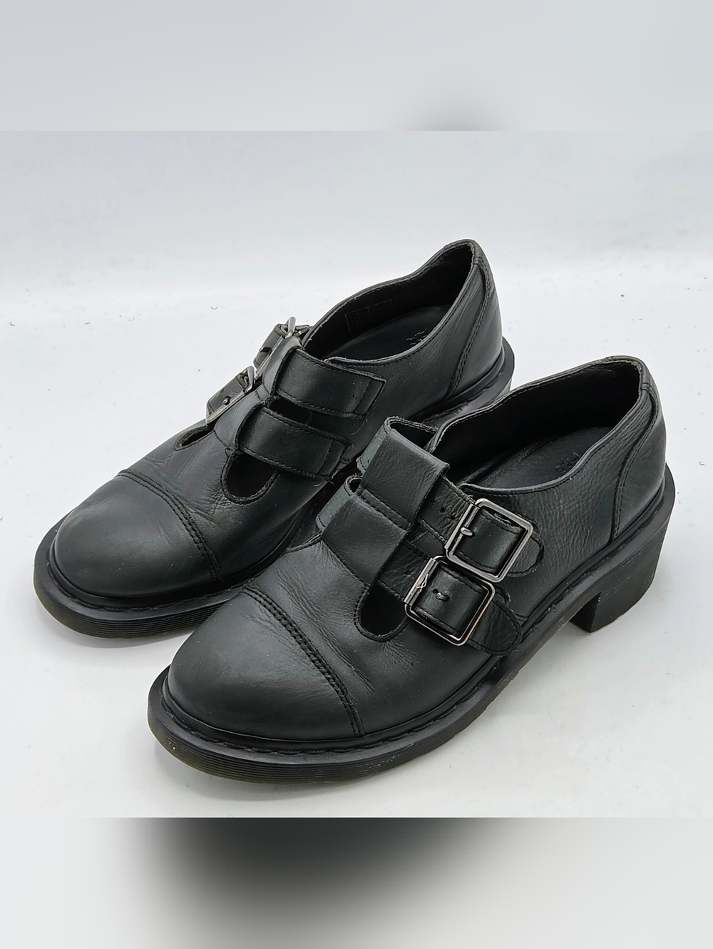 Dr. Martens 8065 Double Strap Heeled Mary Janes - Dark Grey Leather Size 9 - Picture 4 of 16
